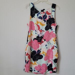 Cooper & Ella Dress Women sz Medium Aqua Mint Pink Floral Retro Shift Bow Ties